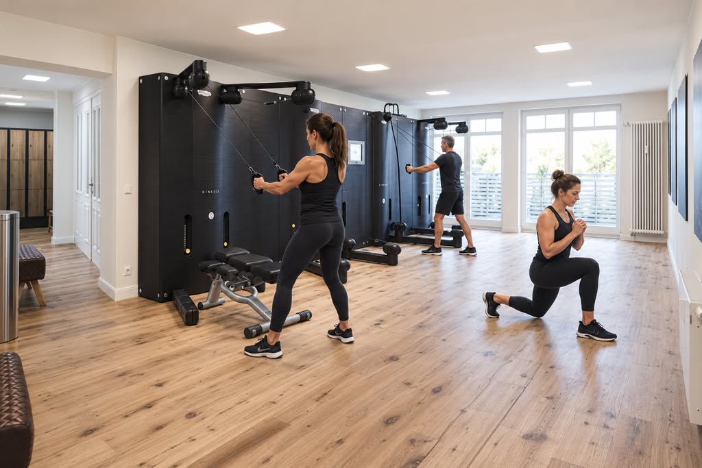 Drei Menschen beim Training im hellen Studio – KI-generiertes Motiv